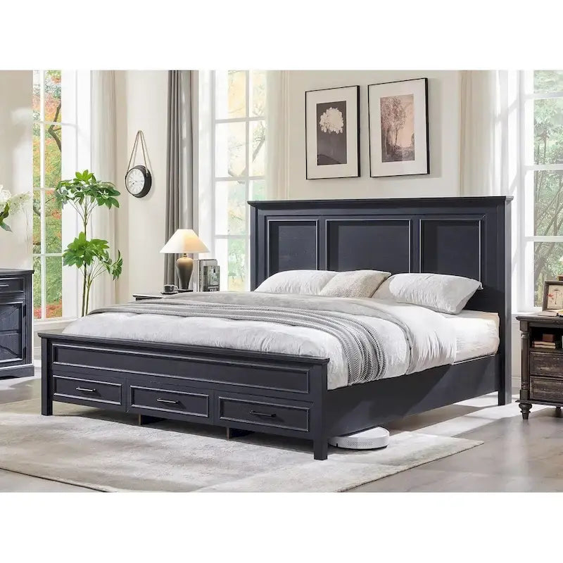 Struttura Letto Matrimoniale King Size in Legno Stile Rustico con Testiera, Base a Piattaforma