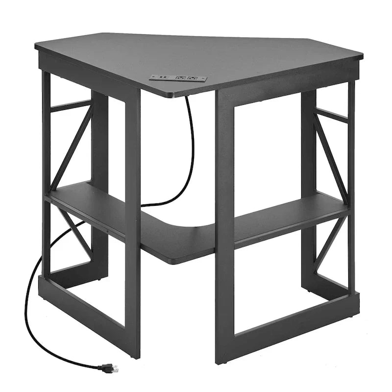 Scrivania ad angolo Scrivania piccola con prese Tavolo ad angolo per piccoli spazi, Scrivania per computer con porte USB Scrivania triangolare con contenitore