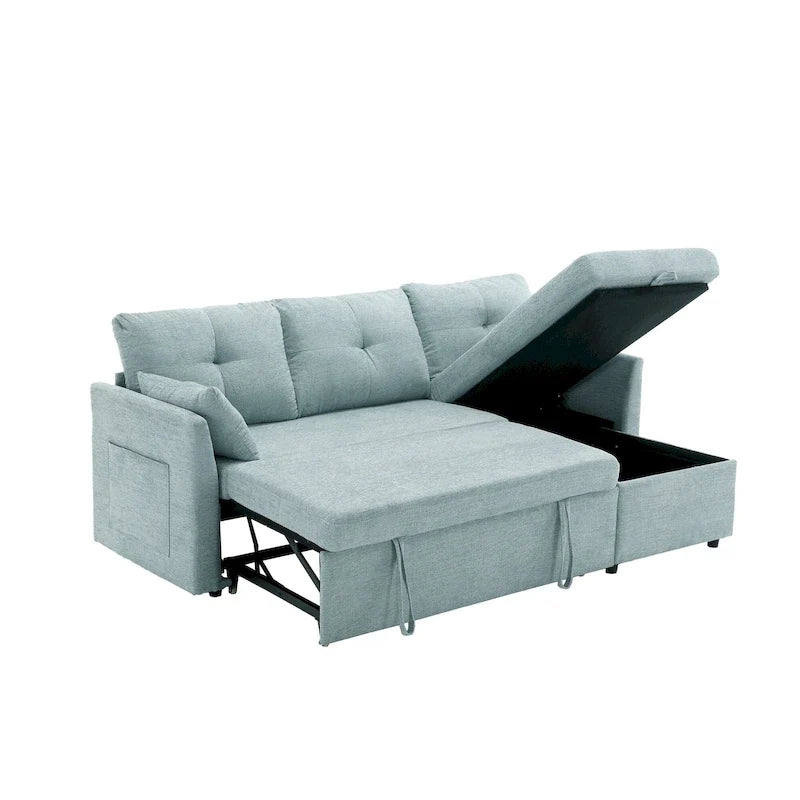 Divano Sezionale a L con Chaise Reversibile, Rivestimento in Velluto a Coste/Ciniglia, con Bracciolo Portaoggetti e Tasca Laterale