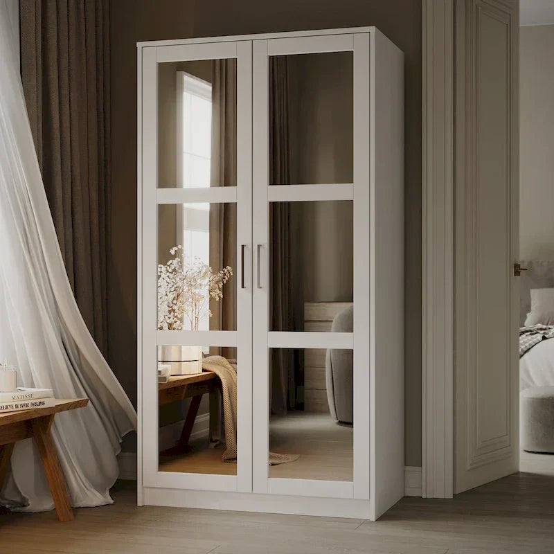 Armadio Urban a 2 ante in 100% legno massello con ante piene e a specchio