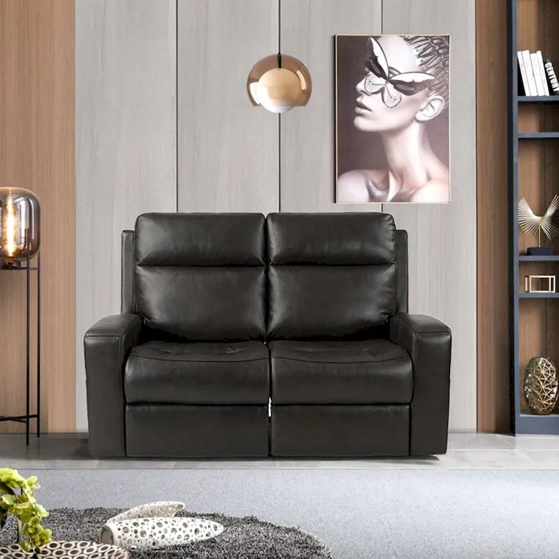 Divanetto Reclinabile Elettrico in Vera Pelle, Divanetto Reclinabile Elettrico con Contenitore, Porta di Ricarica USB per Soggiorno