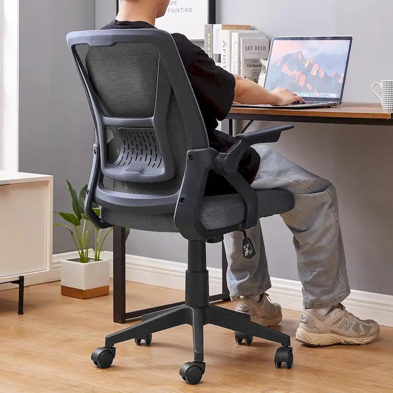 Javlergo Sedia da Ufficio Girevole a Schienale Medio con Supporto Lombare, Sedia da Scrivania Ergonomica da Computer in Rete con Braccioli