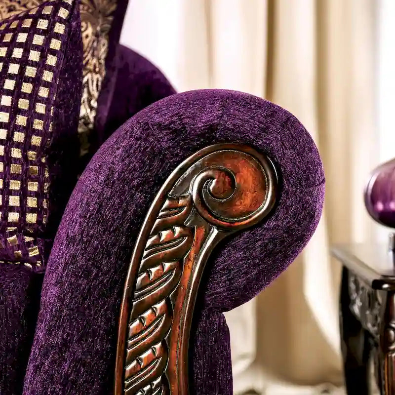 Divanetto Grendel tradizionale in ciniglia viola con braccioli arrotolati di Furniture of America