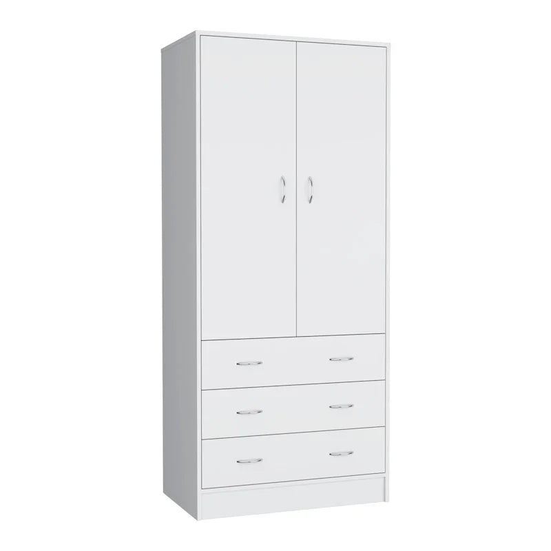 19 Armadio moderno a due ante con 3 cassetti e 1 asta appendiabiti per camera da letto