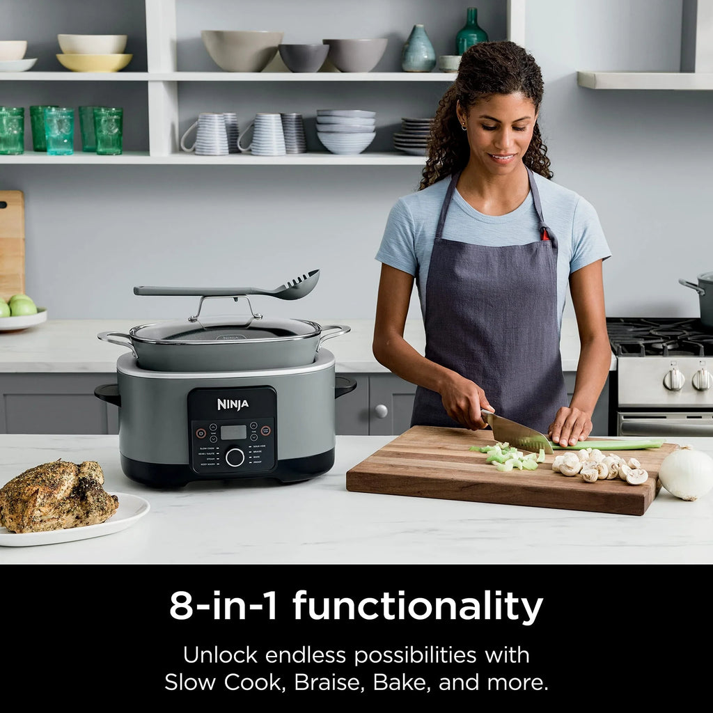 Multi-Cooker da 8,5 litri, con 8 funzioni in 1: Slow Cooker, Pentola Olandese, Vaporiera, Coperchio in Vetro, Cucchiaio Integrato, Pentola Adatta al Forno fino a 260°C