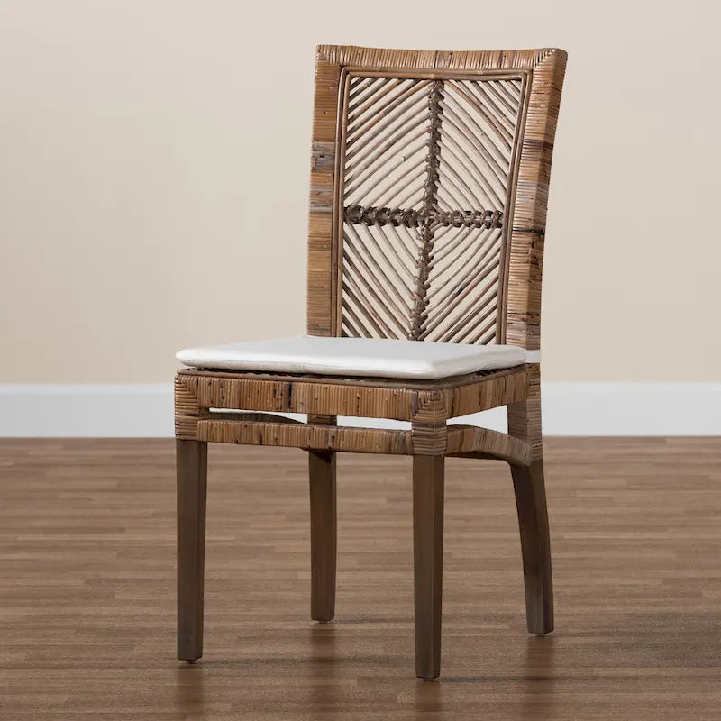 Sedia da pranzo Laluna bohémien moderna in rattan/legno di mogano con cuscino