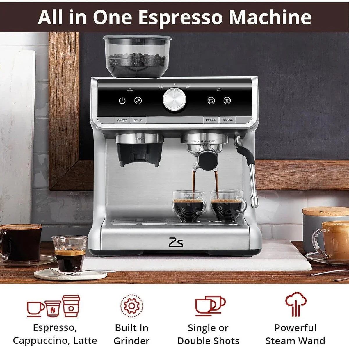 Macchina da caffè espresso, con macinacaffè, serbatoio dell'acqua da 2,8 L