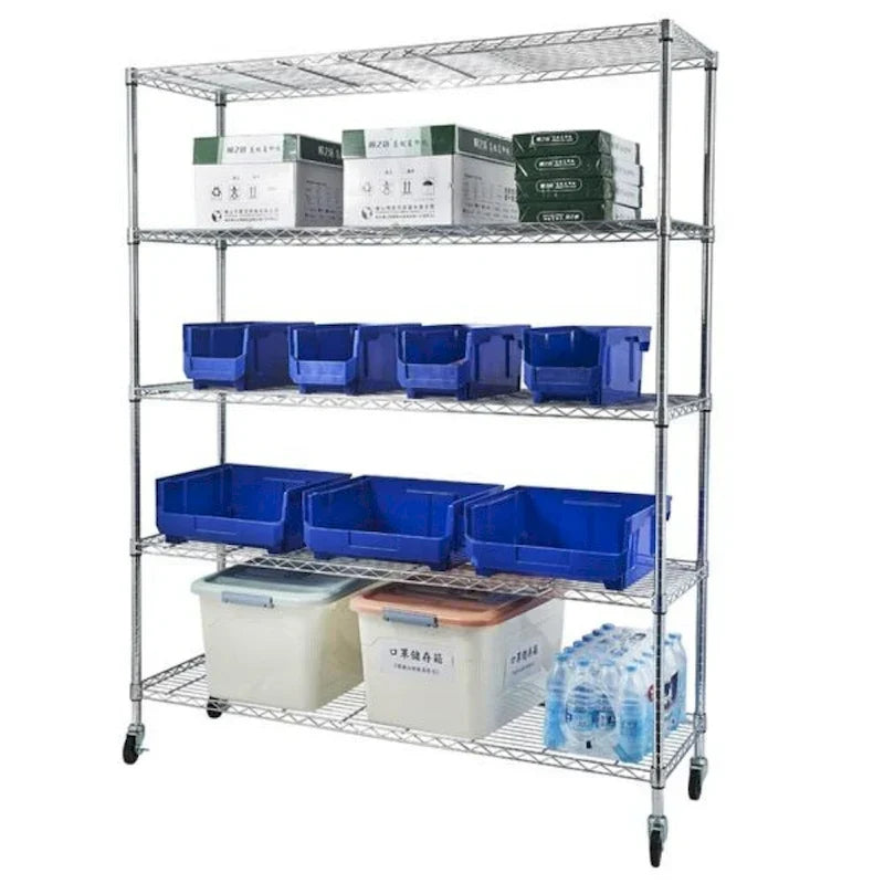 Scaffalatura in acciaio a 5 ripiani con ruote - (59.06 x 17.72 x 70.87)