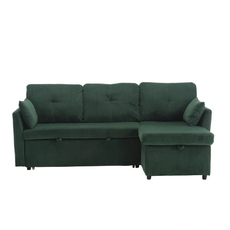 Divano Sezionale a L con Chaise Reversibile, Rivestimento in Velluto a Coste/Ciniglia, con Bracciolo Portaoggetti e Tasca Laterale