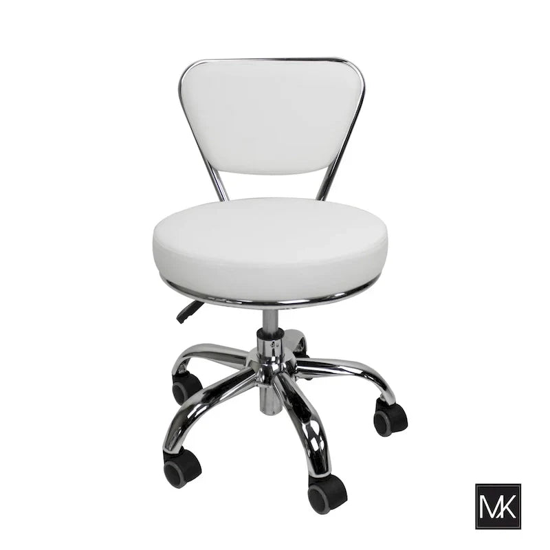 Sgabello basso Dayton con schienale regolabile da 13 a 15, rotelle, bianco - N/A