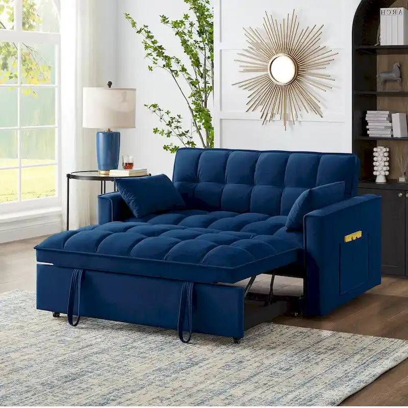 Divano Letto Estraibile 4-in-1 - Divanetto in Velluto - Divano Letto Convertibile con Schienale Reclinabile, 2 Tasche Laterali