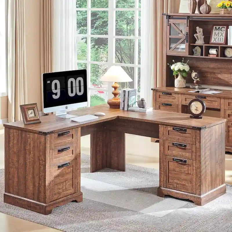60 Scrivania Direzionale a L da Fattoria, Scrivania ad Angolo in Legno, Scrivania per Computer