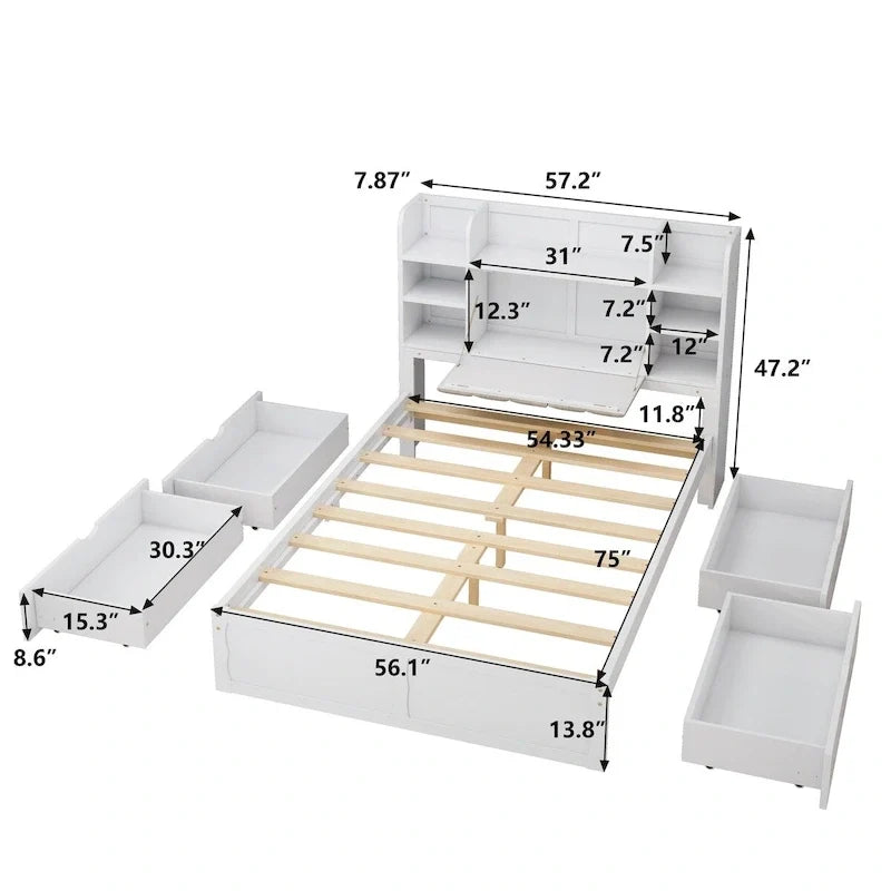 Struttura letto con 4 cassetti contenitore portatili sotto il letto