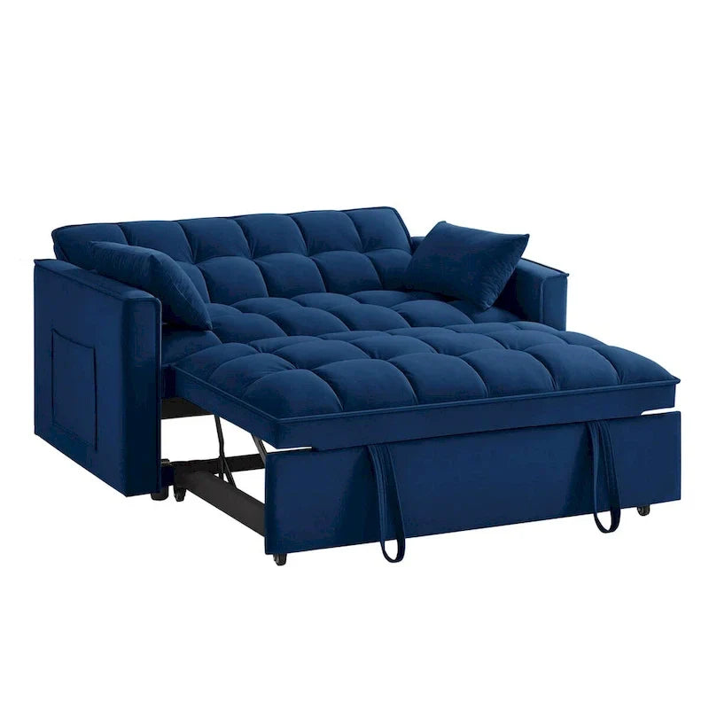 Divano letto a due posti 4 in 1 con braccioli e tasche portaoggetti, divano letto estraibile multifunzionale trapuntato con schienale regolabile
