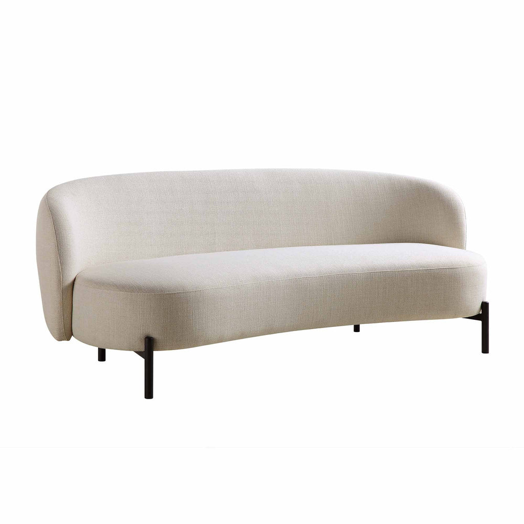 Divano curvo a 3 posti con cuscini a sfera, misto lino beige