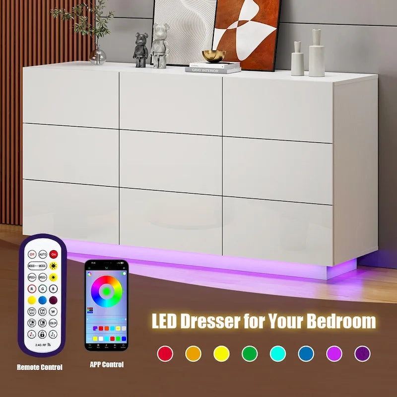 Cassettiera a 9 cassetti per camera da letto con luce
