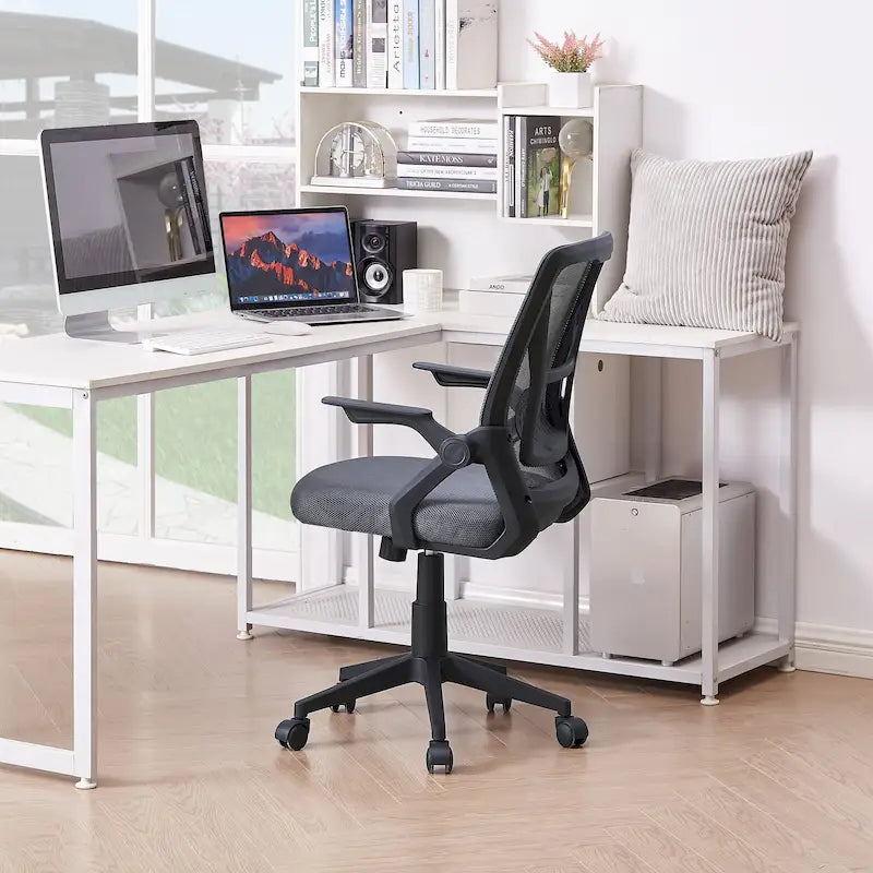 Javlergo Sedia da Ufficio Girevole a Schienale Medio con Supporto Lombare, Sedia da Scrivania Ergonomica da Computer in Rete con Braccioli