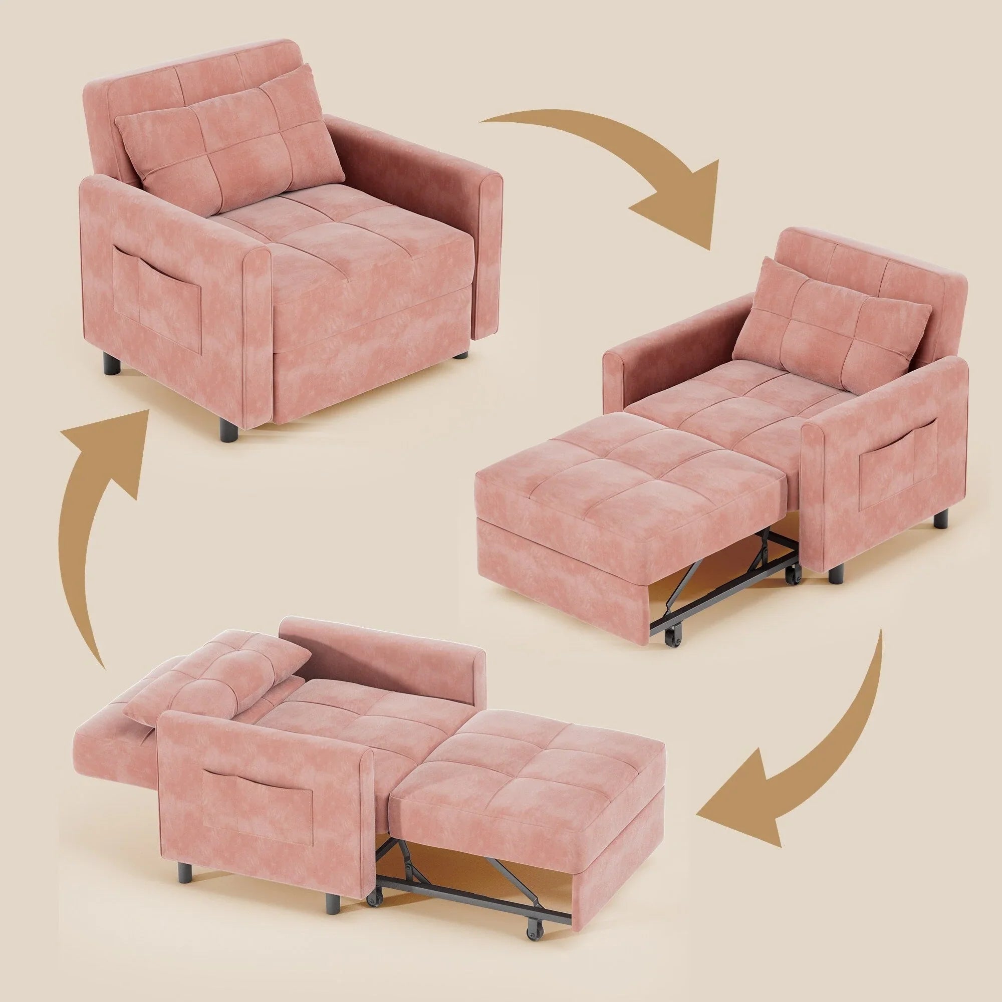 Divano letto trasformabile 3-in-1, Poltrona letto estraibile, Letto pieghevole convertibile per soggiorno