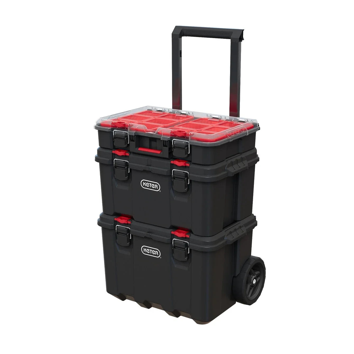 Keter Stack-n-Roll Set 3 pezzi per il trasporto e l'organizzazione degli utensili, sistema di valigette modulare in resina resistente