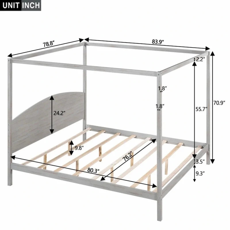 Letto a piattaforma a baldacchino King Size con testiera e gambe di supporto