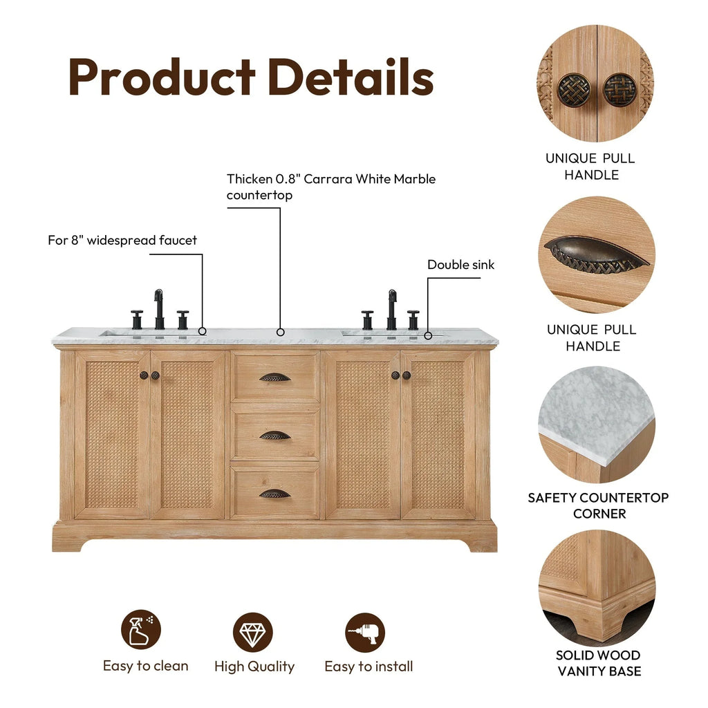 Mobile bagno Hervas con top in marmo naturale senza specchio