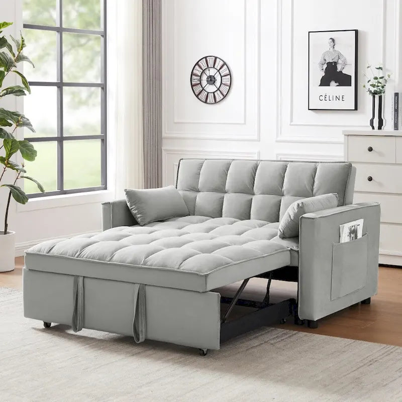 Divano letto 3 in 1 in velluto convertibile con letto estraibile e schienale reclinabile