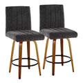 LumiSource Set of 2 Hank Counter Height Barstools Walnut Wood/Black Fabric