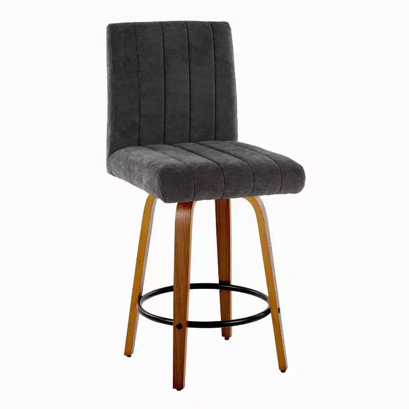 Set of 2 Hank Counter Height Barstools Walnut Wood/Black Fabric