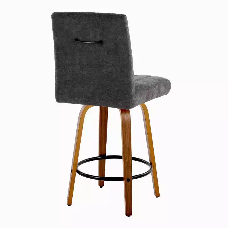 Set of 2 Hank Counter Height Barstools Walnut Wood/Black Fabric