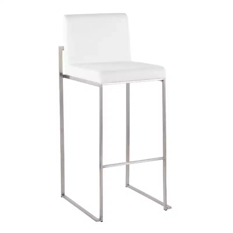 Set of 3 Fuji High Back Barstools Stainless Steel/White Velvet