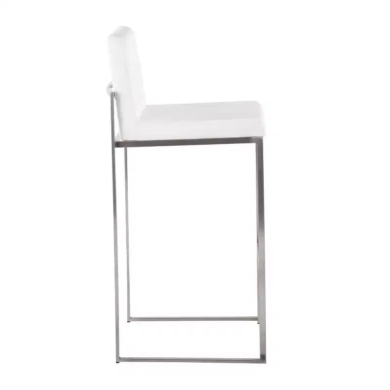 Set of 3 Fuji High Back Barstools Stainless Steel/White Velvet