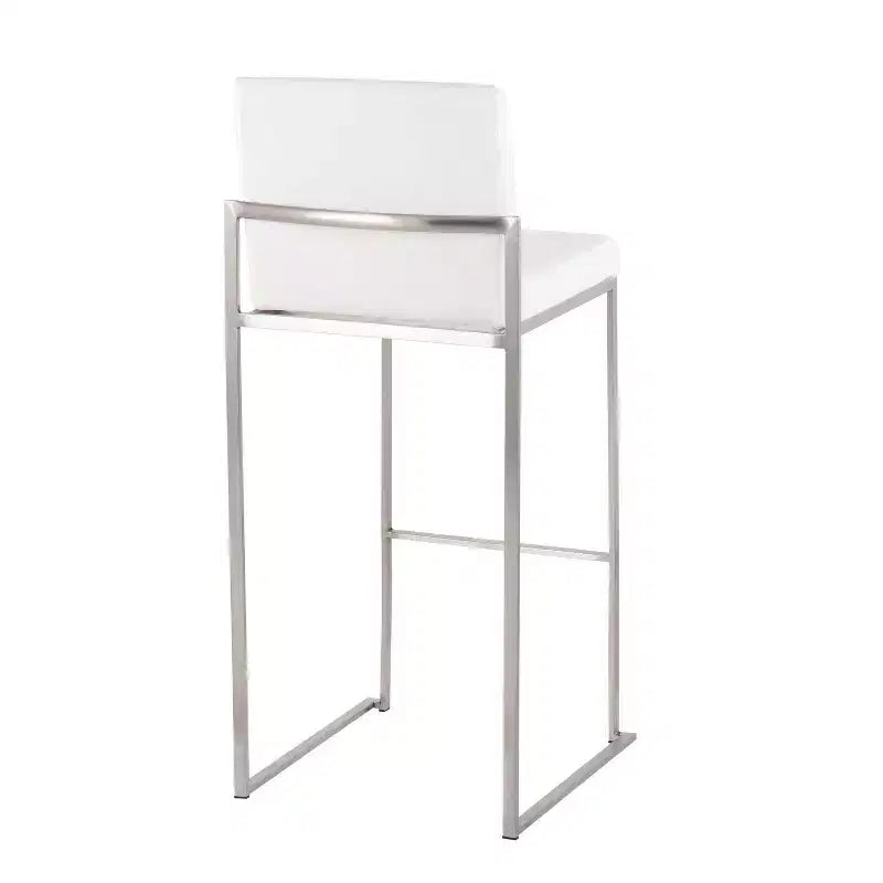 Set of 3 Fuji High Back Barstools Stainless Steel/White Velvet
