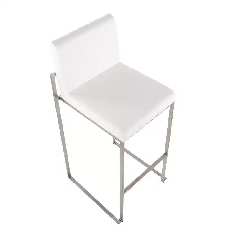 Set of 3 Fuji High Back Barstools Stainless Steel/White Velvet