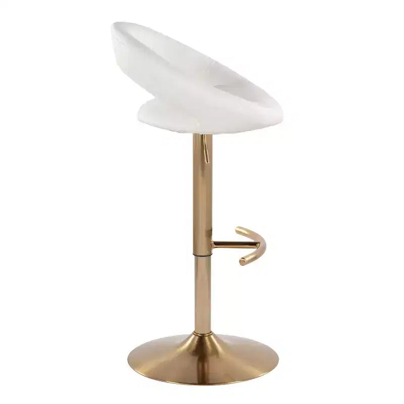 Set of 2 Posh Adjustable Barstools Gold/White PU