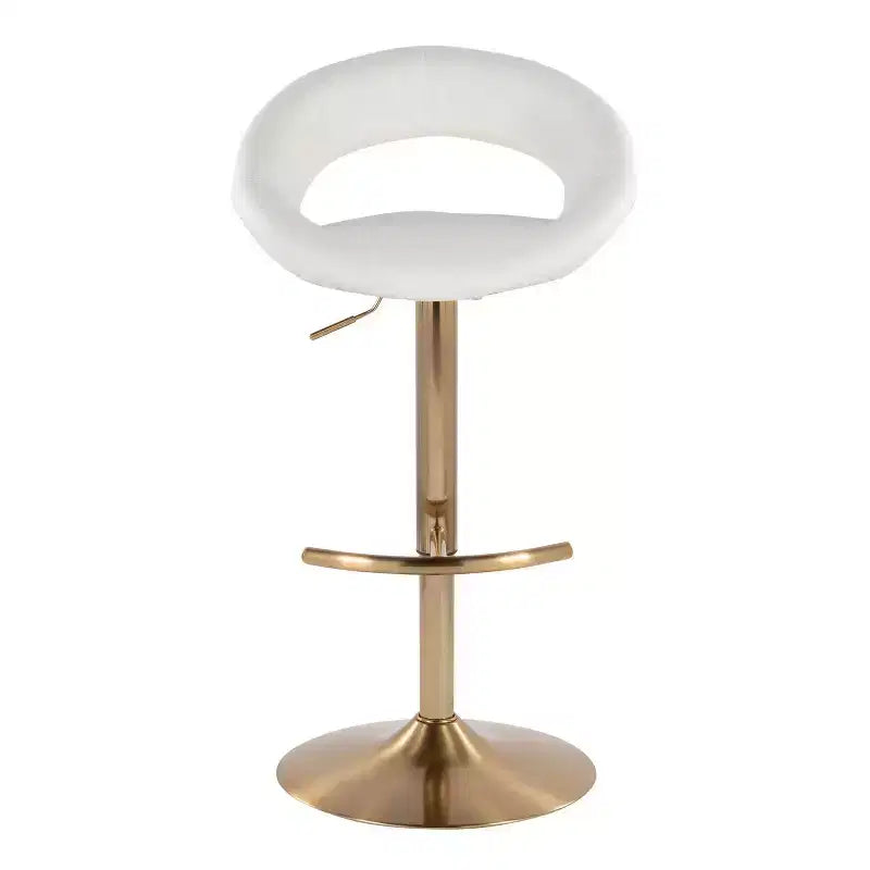 Set of 2 Posh Adjustable Barstools Gold/White PU