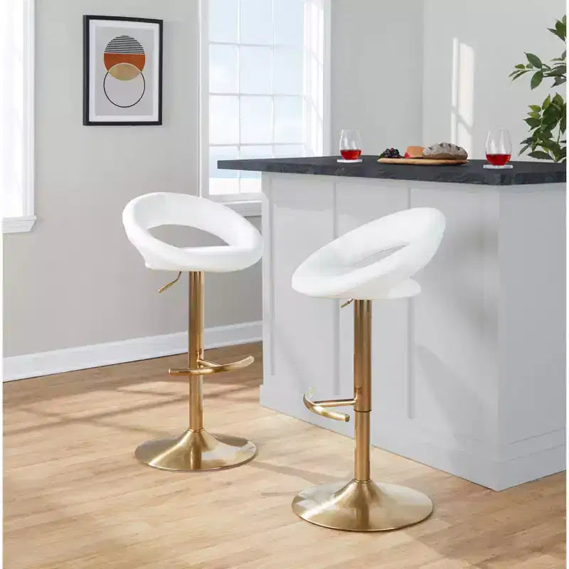 Set of 2 Posh Adjustable Barstools Gold/White PU