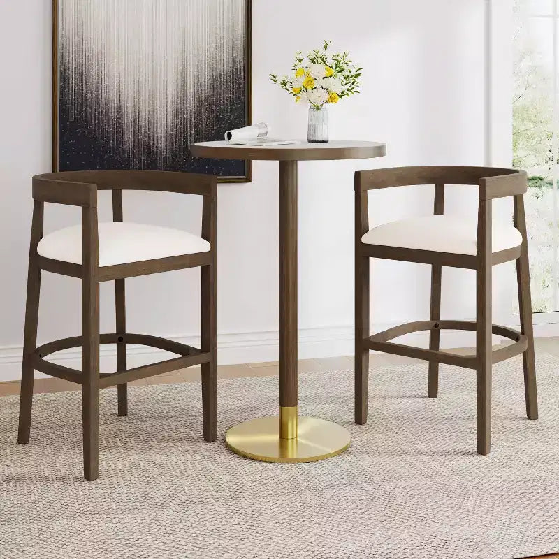 Christopher Knight Home Set of 2 Mary Upholstered Rubberwood with Open Curved Back Counter Height Barstools Walnut