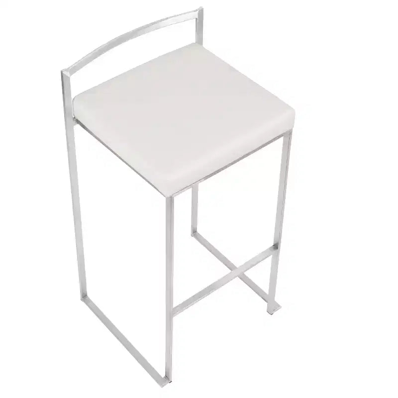 Set di 3 sgabelli da bar Fuji Stacker in acciaio inox/PU bianco