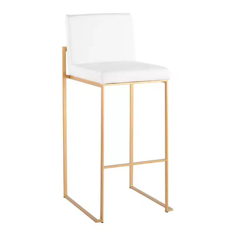 Set of 3 Fuji High Back Barstools Gold Steel/White PU