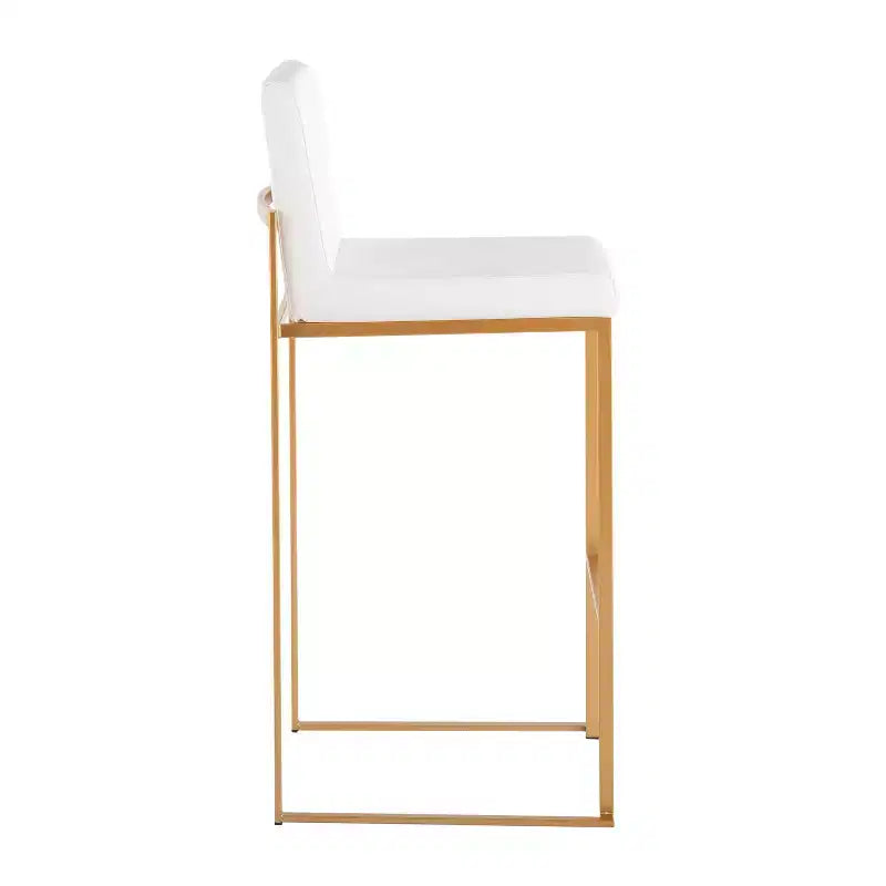 Set of 3 Fuji High Back Barstools Gold Steel/White PU