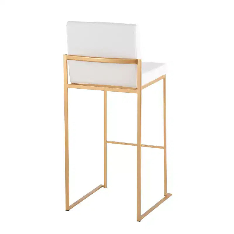 Set of 3 Fuji High Back Barstools Gold Steel/White PU