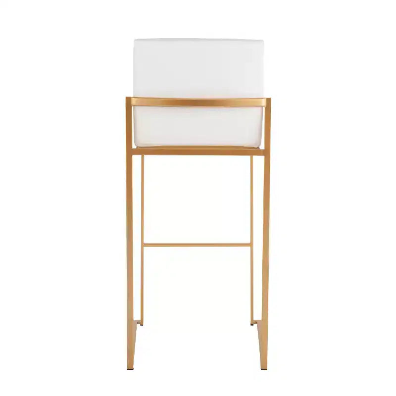 Set of 3 Fuji High Back Barstools Gold Steel/White PU