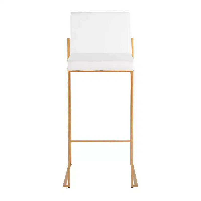 Set of 3 Fuji High Back Barstools Gold Steel/White PU