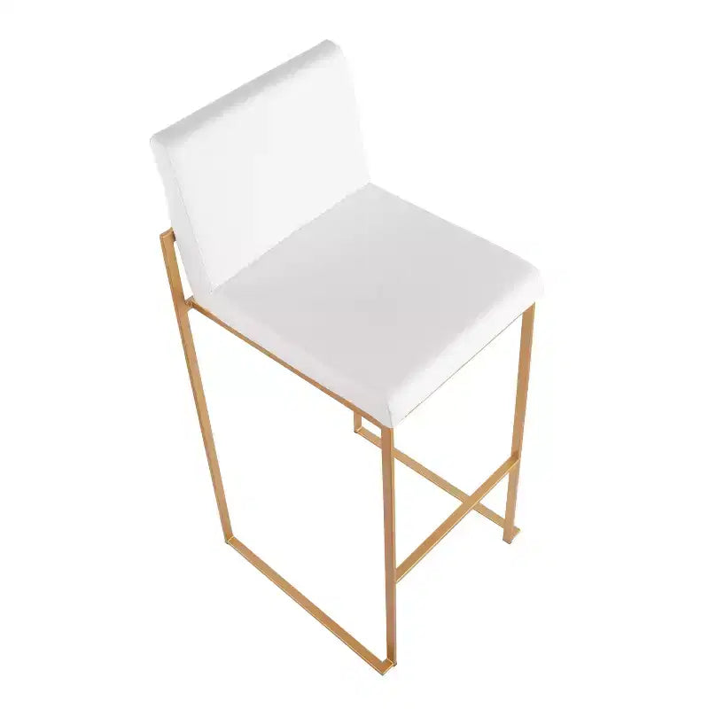 Set of 3 Fuji High Back Barstools Gold Steel/White PU