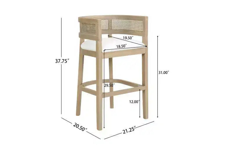 Christopher Knight Home Set of 2 Alaia Contemporary Rubberwood Upholstered with Curved Rattan Back Counter Height Barstools Natural