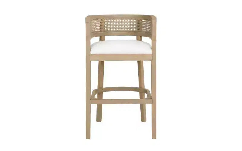 Christopher Knight Home Set of 2 Alaia Contemporary Rubberwood Upholstered with Curved Rattan Back Counter Height Barstools Natural