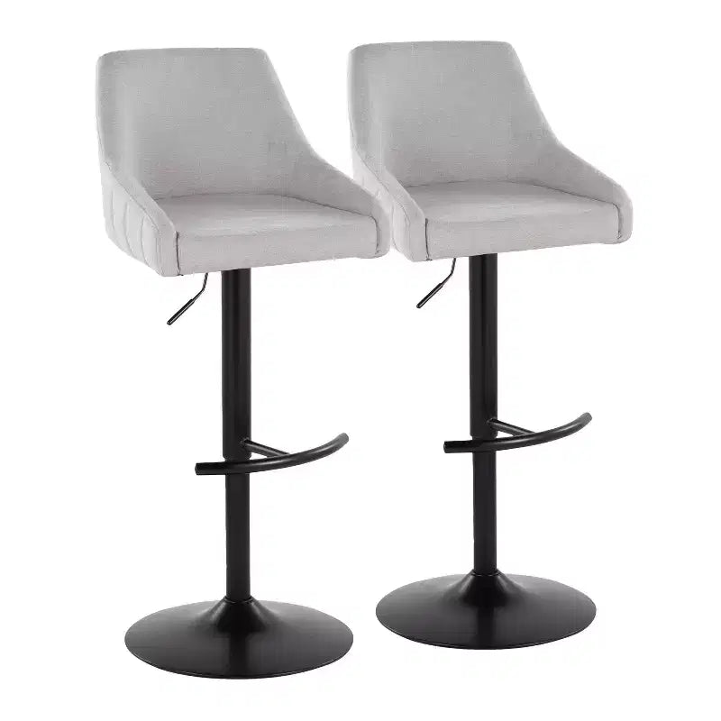 LumiSource Set of 2 Hannah Adjustable Barstools Black Metal/Gray Fabric