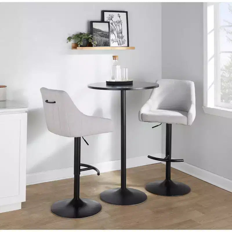 Set of 2 Hannah Adjustable Barstools Black Metal/Gray Fabric