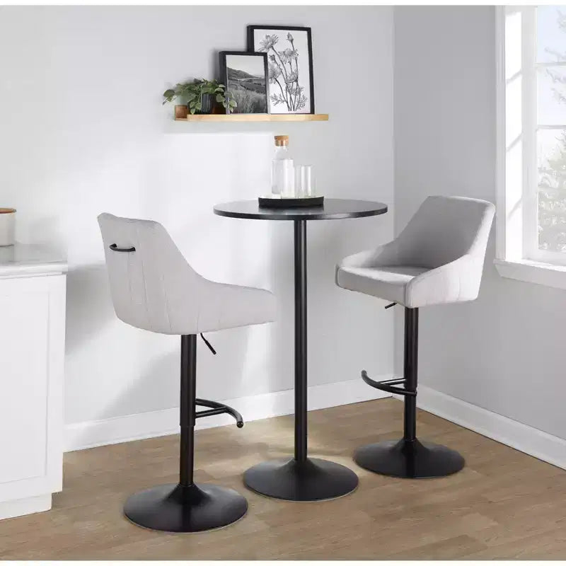 Set of 2 Hannah Adjustable Barstools Black Metal/Gray Fabric