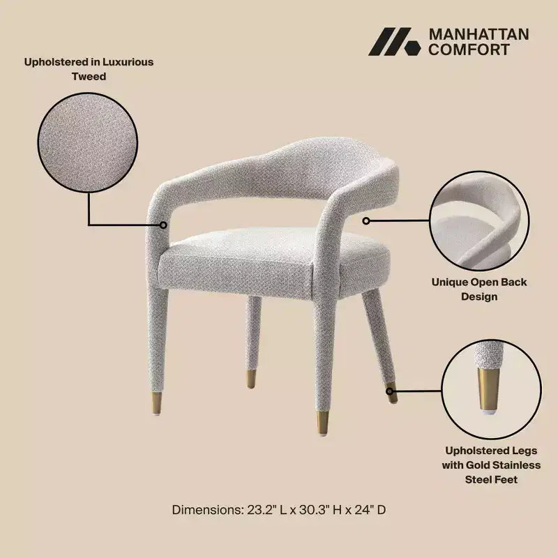 Manhattan Comfort Aspen Poltrona da pranzo moderna imbottita in tweed Rivestimento argentato